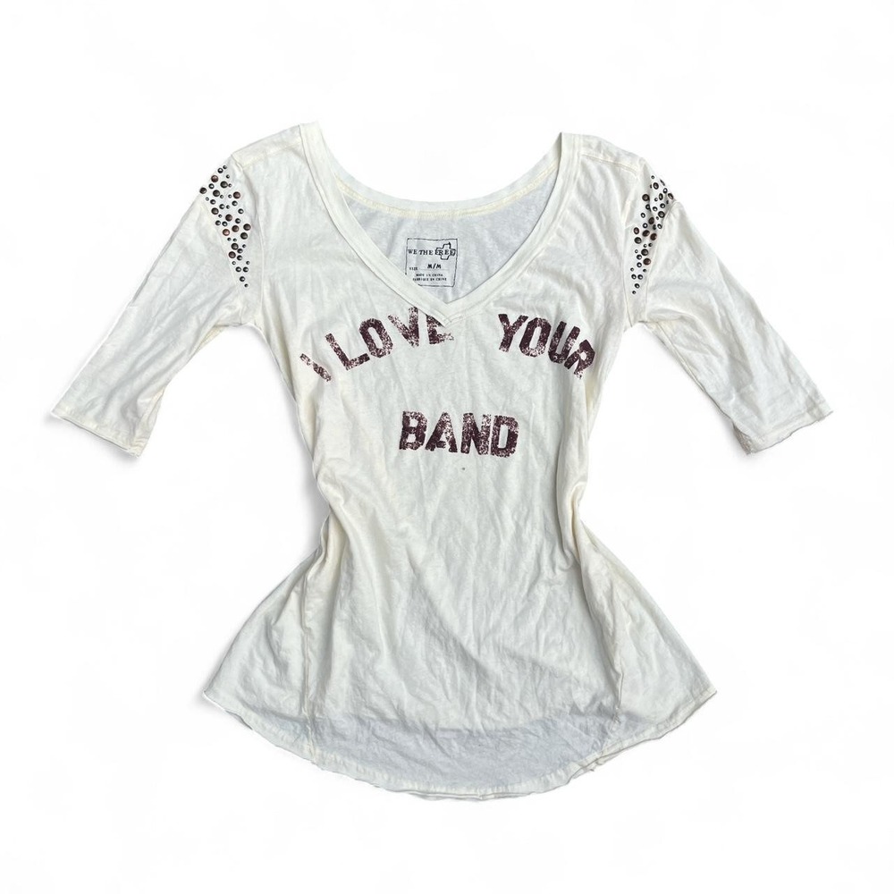 NWT Free People "I Love your band" v neck shirt Indie Western Boho